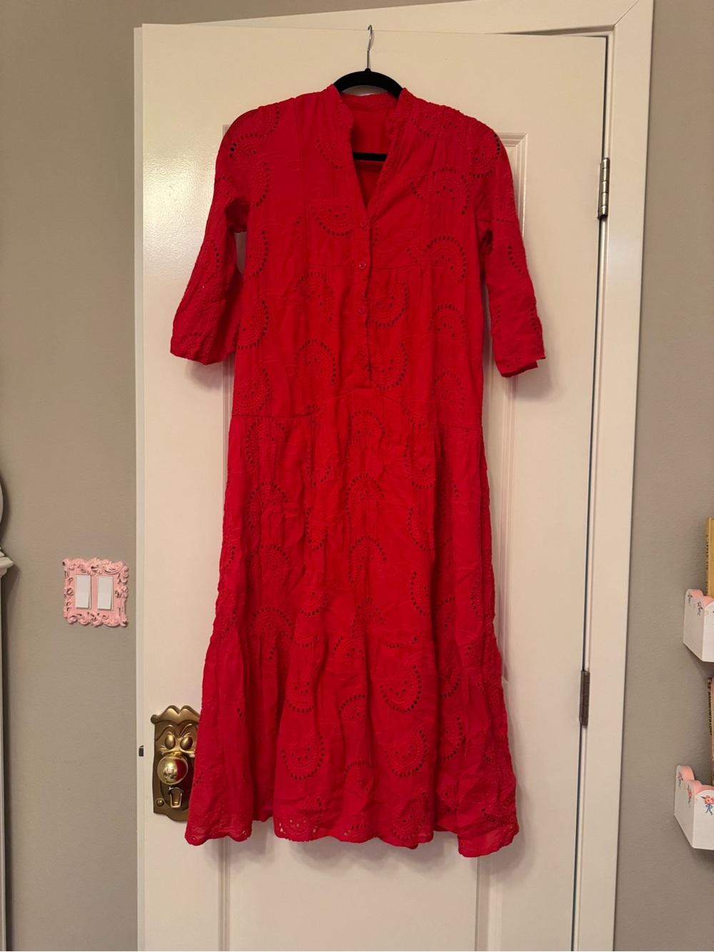 Red Eyelet Maxi Dress - Women